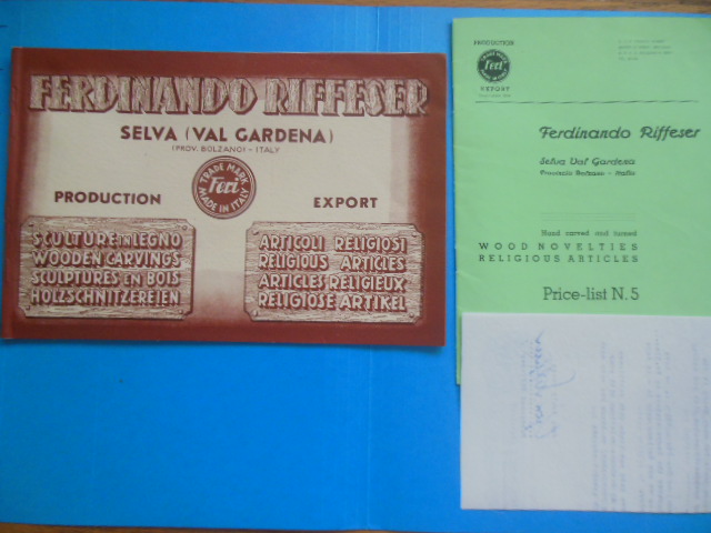 Image for Trade Catalog Ferdinando Riffeser(Selva Val Gardena) 1954