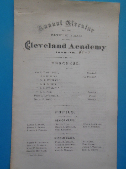 Image for Annual Circular for the Eighth  Year of the Cleveland Academy 1869-70