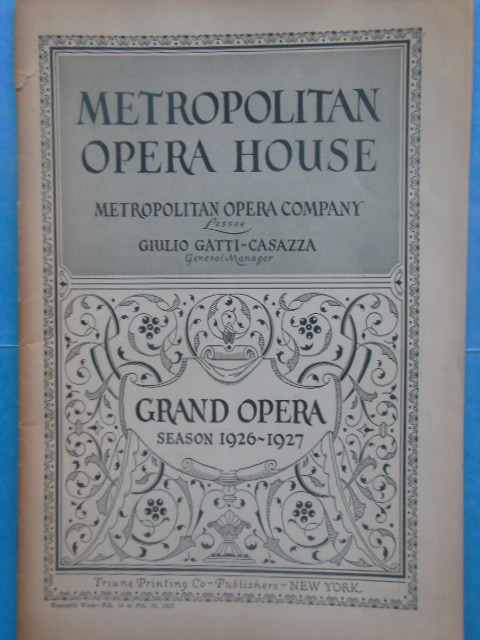 Image for Metropolitan Opera House Grand Opera Season 1926-1927