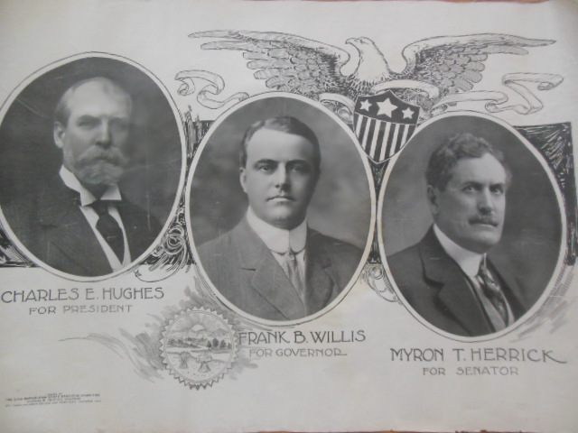 Image for Political Poster Charles E. Hughes for President; Frank B. Willis for Governor; Myron T. Herrick for Senator (Republicans, 1916)