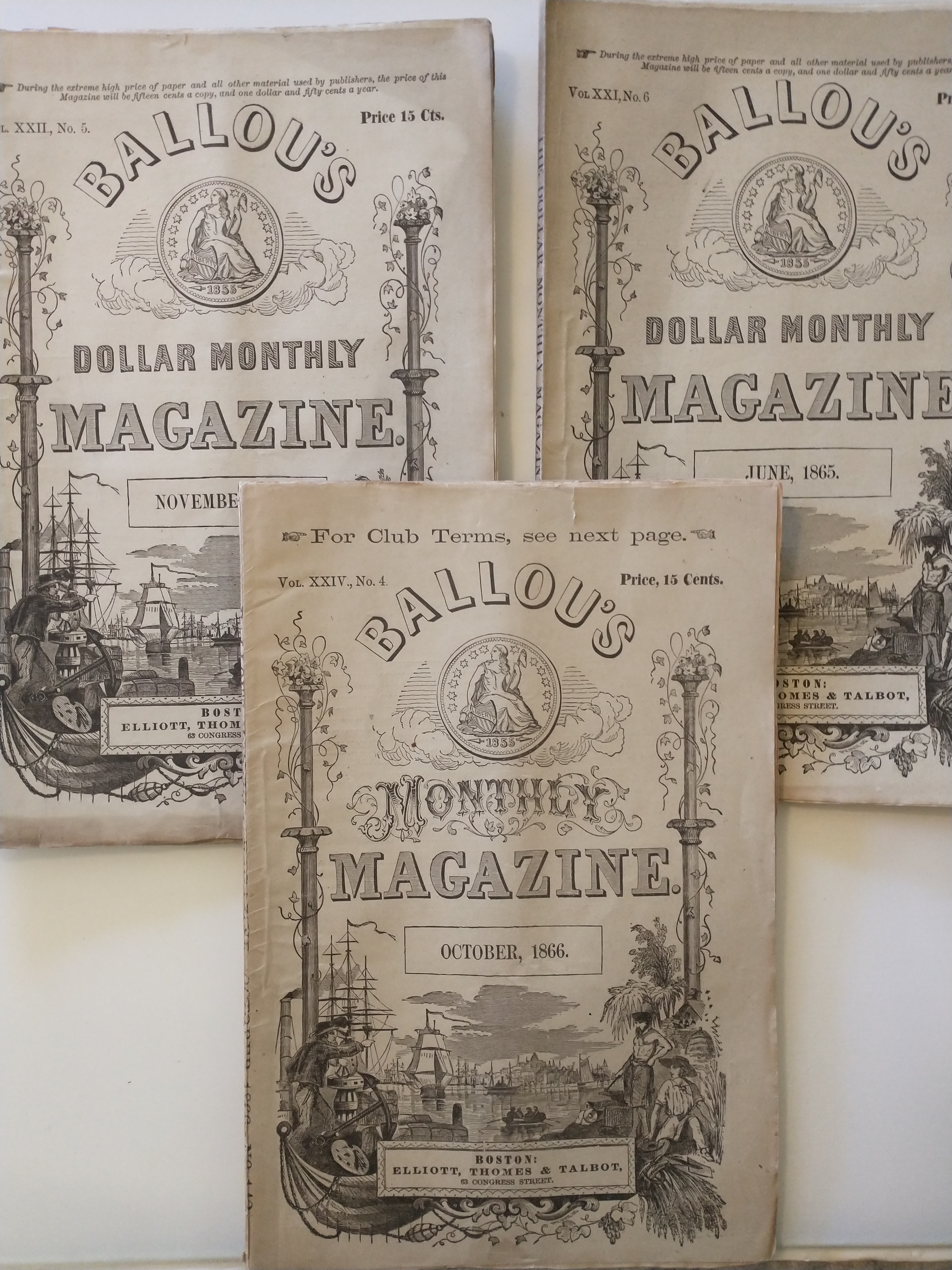 Image for BALLOU'S   DOLLAR MONTHLY MAGAZINE   [  3 ISSUES ]